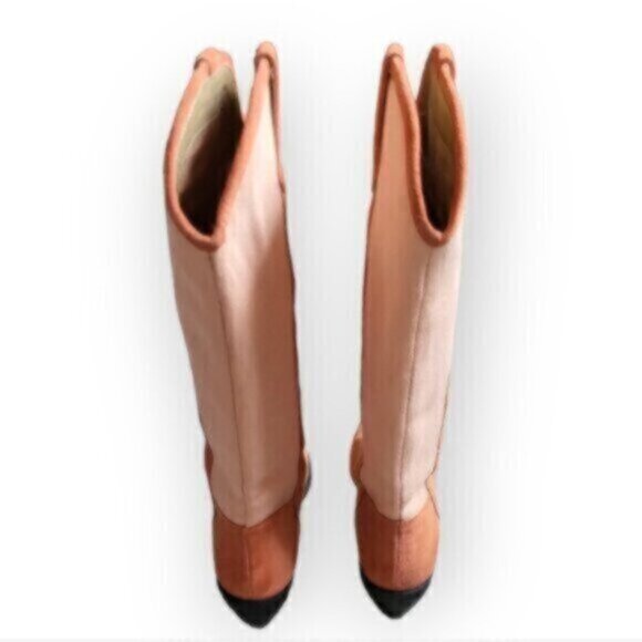 Urban Outfitters Suede Linen Canvas Leslie Tall Cowboy Boot Pink Peach … - Picture 6 of 12
